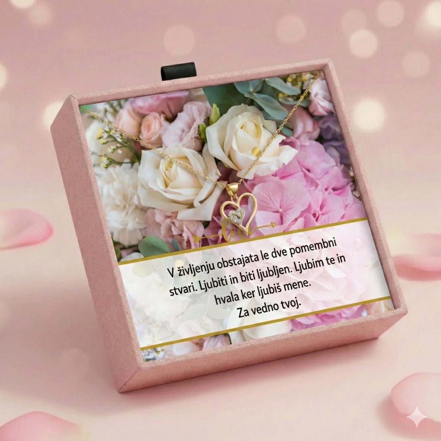 7. Darilo za dan žena (dostava 2-3 dni) - verižica srce s personaliziranim posvetilom za mamico