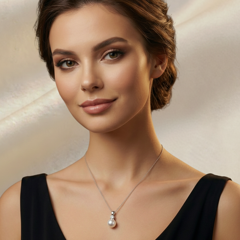 Pearl Perfection Shine - Srebrna ogrlica z biserom popolno darilo za žensko