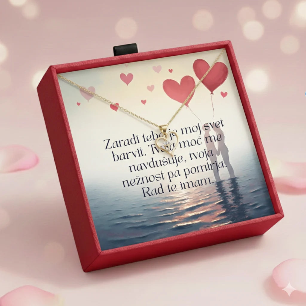 2. Darilo za dan žena (dostava 2-3 dni) - verižica srce s personaliziranim posvetilom za mamico