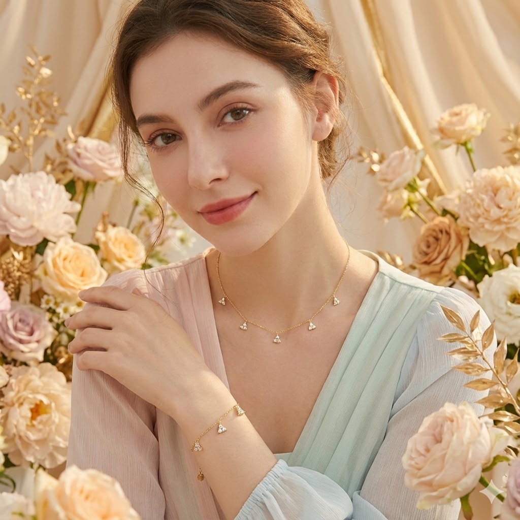 Trinity Shine - Trije kristali, ena večna vez (Kirurško jeklo 316L - Pozlačeno z 14-karatnim zlatom)