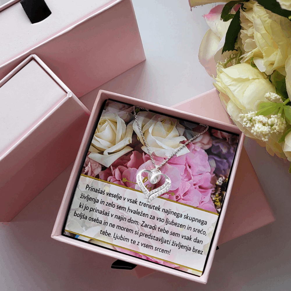 Darilo za valentinovo za mojo ženo, darilo z lepim verzom za valentinovo, darilna štkatla za valentinovo in rože za valentinovo s posvetilom