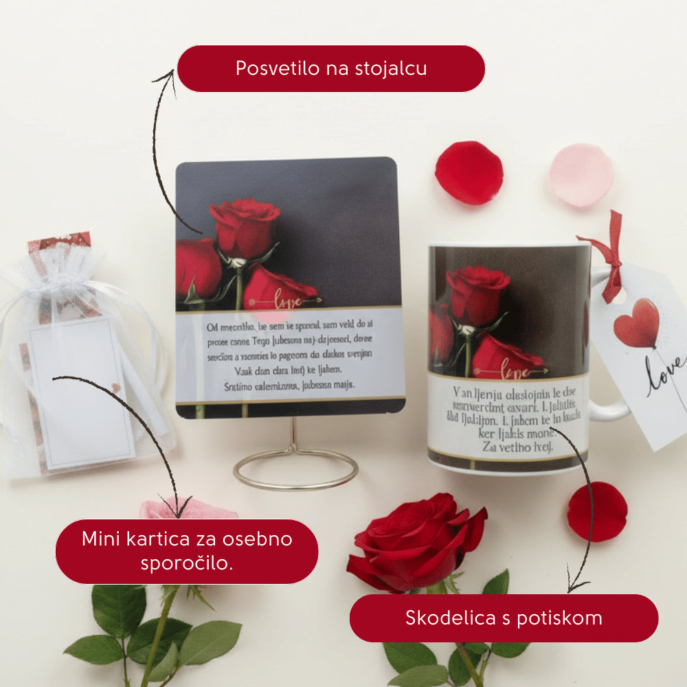 Darilni valentinov Set - skodelica s potiskom + verižica iz čistega srebra 925 s posvetilom