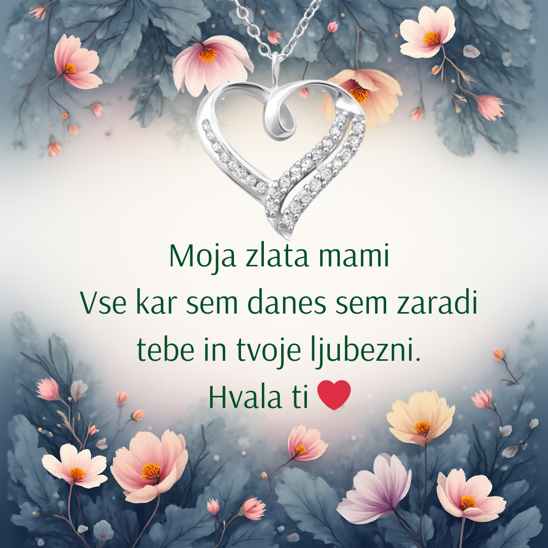 100. Darilo za mamico (dostava 2-3 dni) - verižica srce s personaliziranim posvetilom za mamico