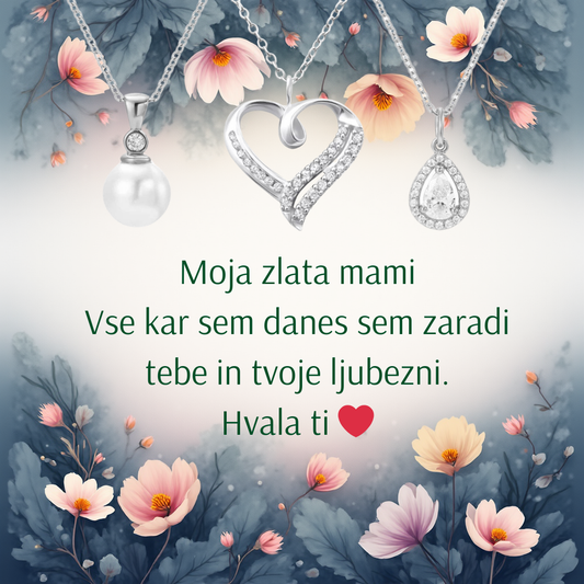 Personalizirana verižica srce s posvetilom za mamico iz čistega srebra NIKITA"
Detajl posvetila: "Detajl gravure posvetila na srebrni verižici srce za mamico"
Darilna embalaža: "Elegantna darilna embalaža NIKITA za personalizirano verižico srce"
Slika na modelu: "Ženska nosi personalizirano srebrno verižico srce s posvetilom za mamic