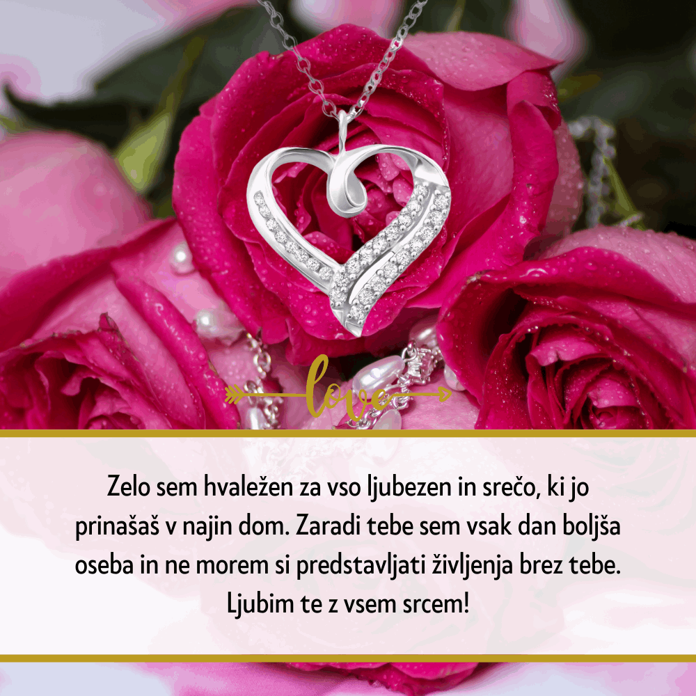 Darilo za valentinovo, darilo za dan žena, darilo za nj, za mojo ženo, za punco pz. soprogo v lepi embalaži s posvetilom in lepo srebrno verižico s kristali