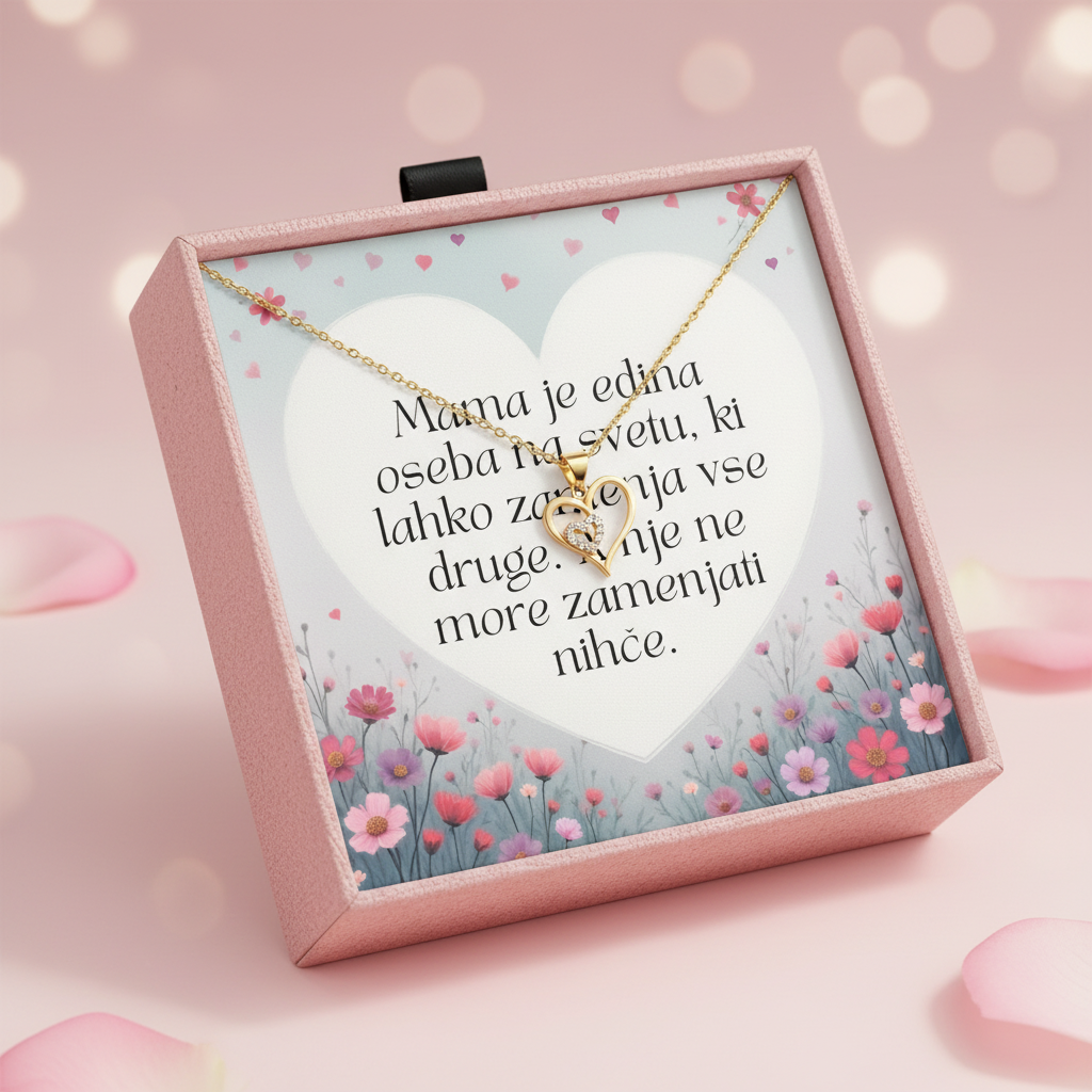 Verižica iz čistega srebra 925 v darilni škatlici s čustvenim posvetilom za hčerko, prikazana skupaj z darilno skodelico.