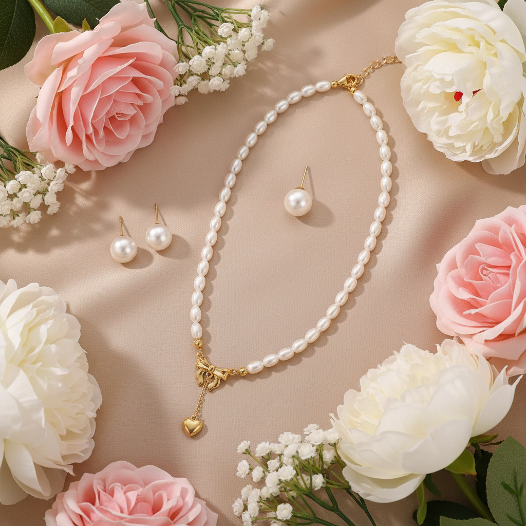 Aurelia Pearl set z rožami - flat lay