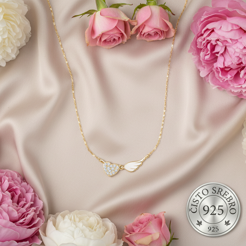 Flat lay verižica srce 925 srebro