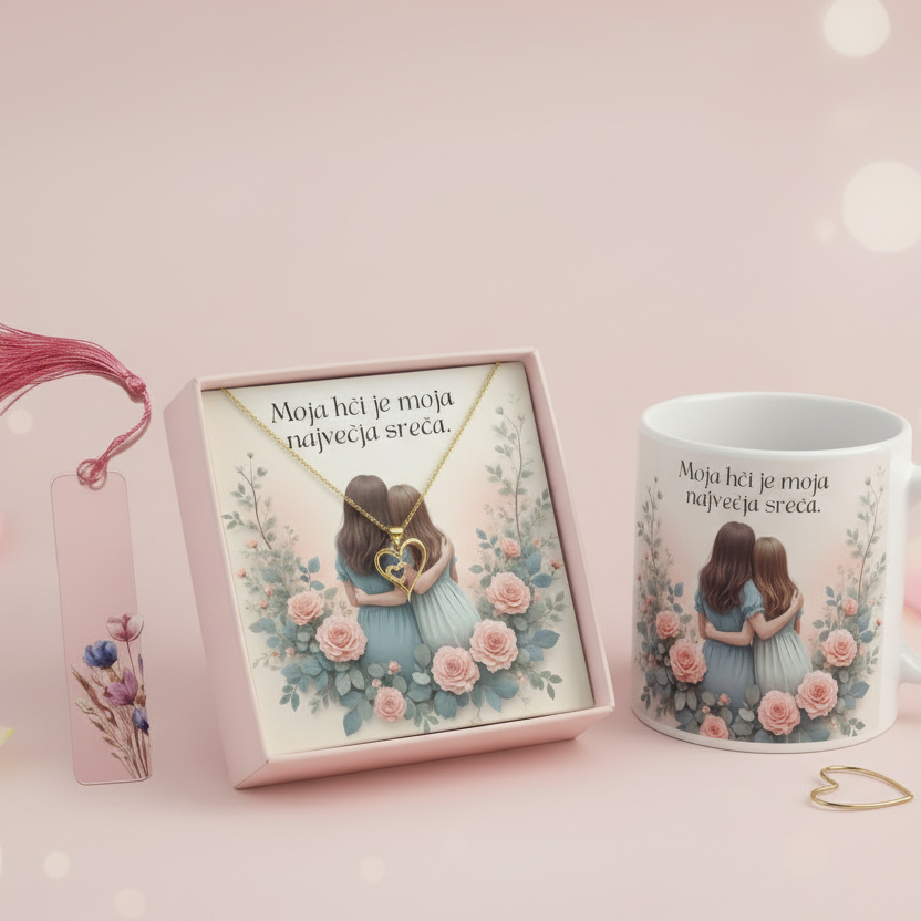 Gift set with corrected card holder stand