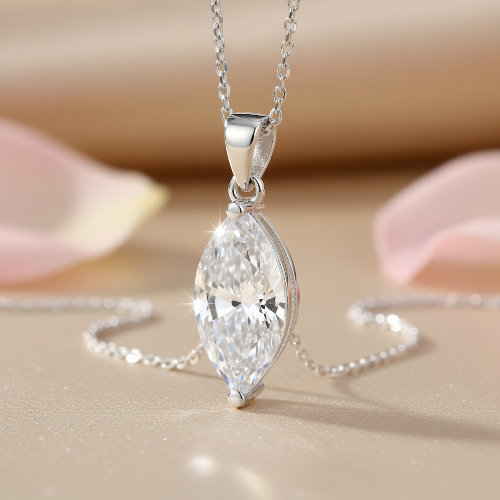 Close-up obesek marquise z belim cirkonom 925 čisto srebro