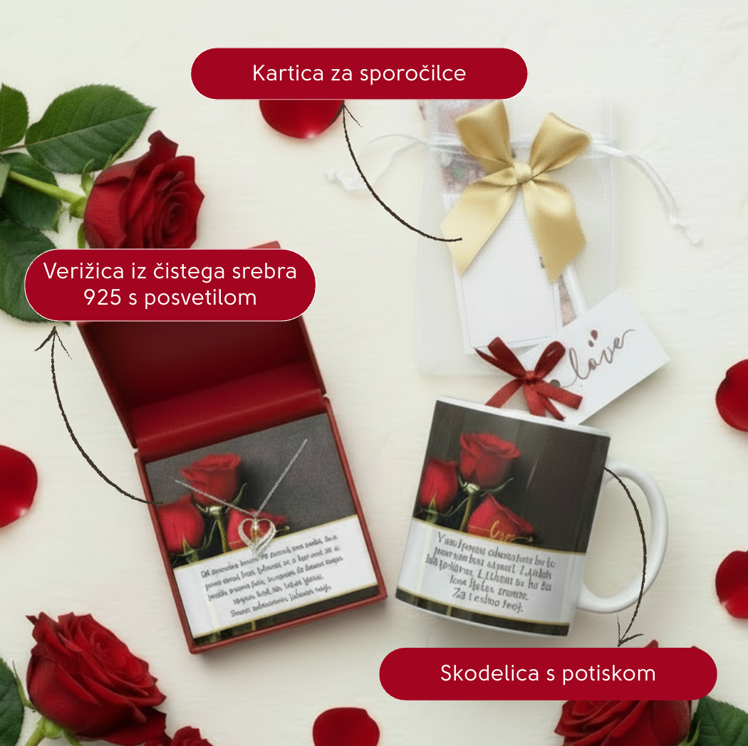 Valentinov set - najlepše valentinovo darilo, skodelica, verižica, posvetilo, perosnalizirano, za najdražjo osebo, 
najboljše valentinovo darilo
