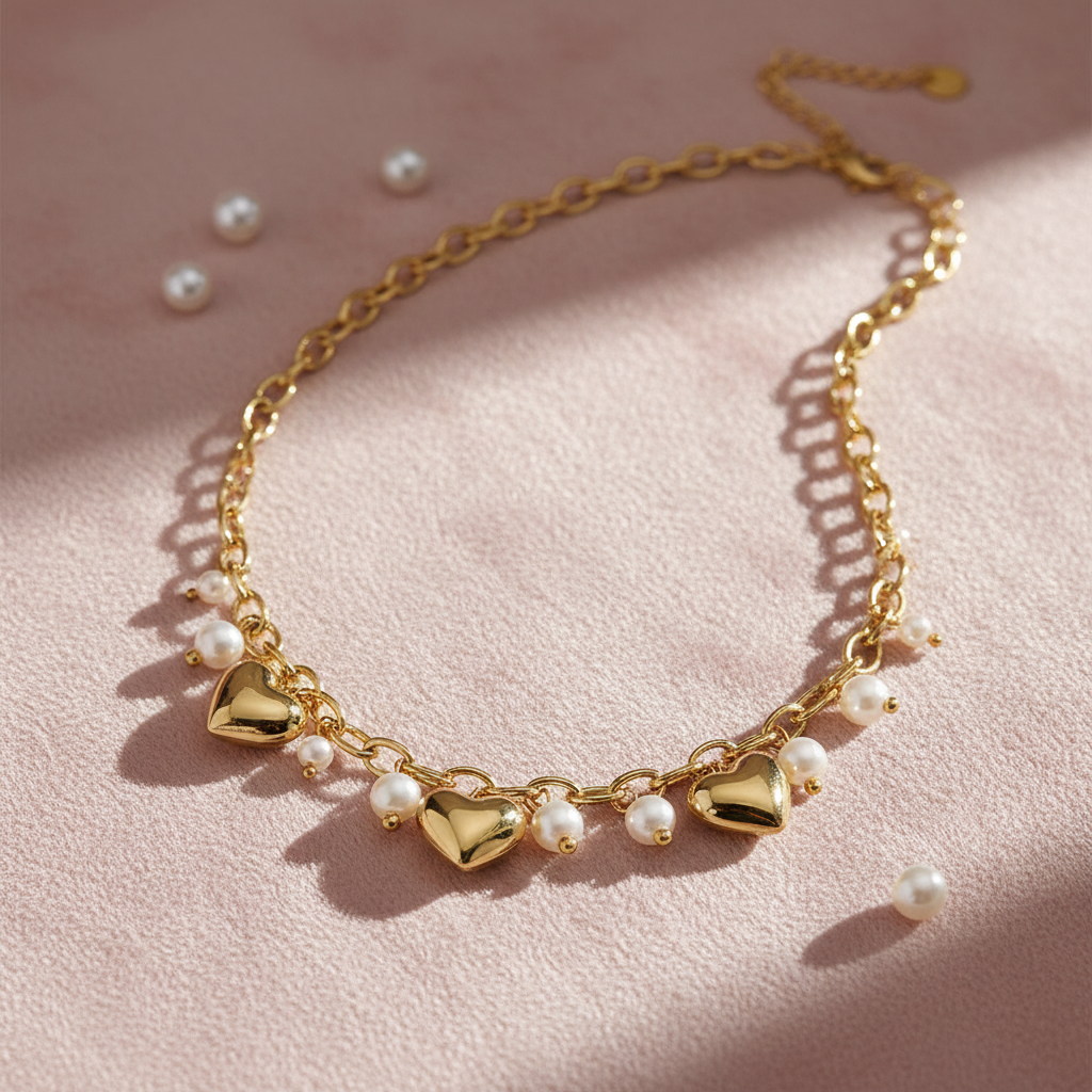 Ogrlica Amore Eterno na rožnatem žametu