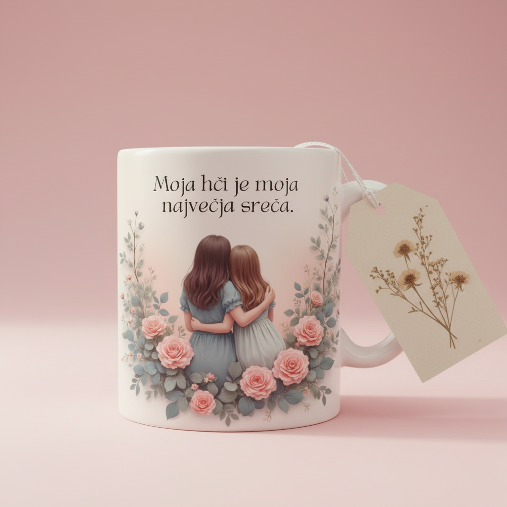 Personalizirana skodelica - studijsko rožnato ozadje

Personalizirana skodelica Moja hči je moja največja sreča z rožami"
"Kompletni darilni set v kraft škatli - skodelica, posvetilo, knjižno kazalo"
"Posvetilo za hčerko na zlatem stojalcu s srčkom"
"Detajl personalizirane skodelice z ilustracijo dveh deklic"
"Knjižno kazalo z rožnatim cofkom in kartica s svinčnikom"
"Elegantna darilna embalaža s kompletnim setom za hčerko"
"Bela keramična skodelica z nežnim rožnatim potiskom"
"Celoten darila škatla z rožna