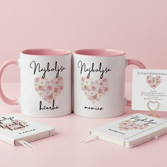 Personalizirane skodelice, zvezki in posvetilna kartica, darilo za materinski dan  za mamo