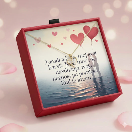 2. Darilo za dan žena (dostava 2-3 dni) - verižica srce s personaliziranim posvetilom za mamico