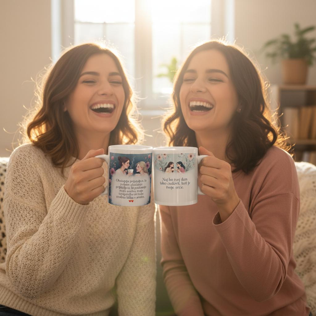 Prijateljici se smejita in dvigujeta skodelice