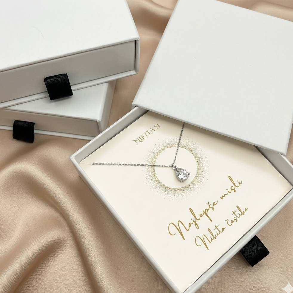 Silver Droplet Elegance - V darilni škatlici s posvetilom