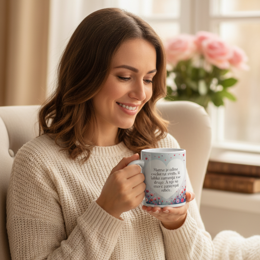 Srečna mama s personalizirano skodelico