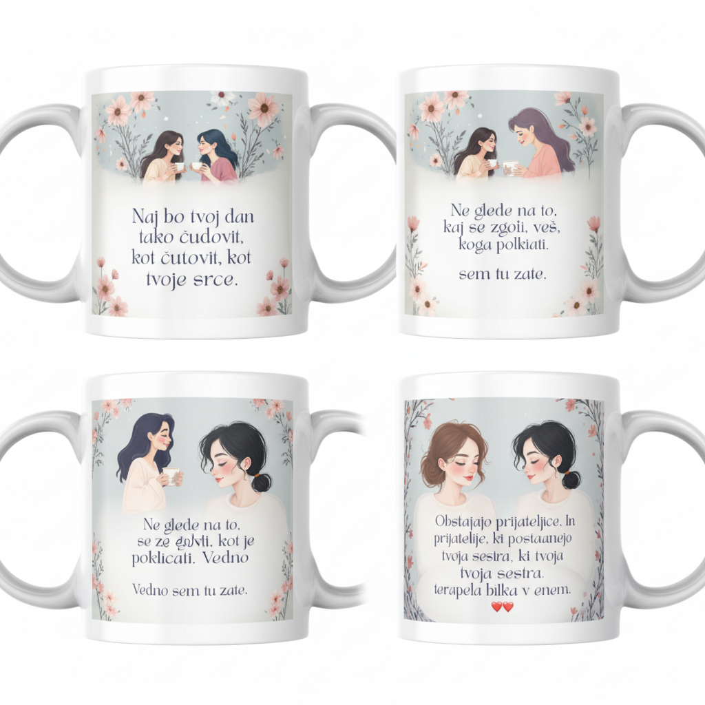 Štiri skodelice s prijateljskimi citati