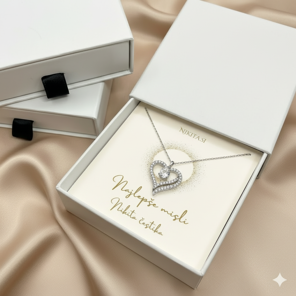 Pure Heart Collection - Pravilna verižica v škatlici srčev v lepi darilni škatli za obdarovanje, darilo, za ženo, za valentinovo, za dan žena